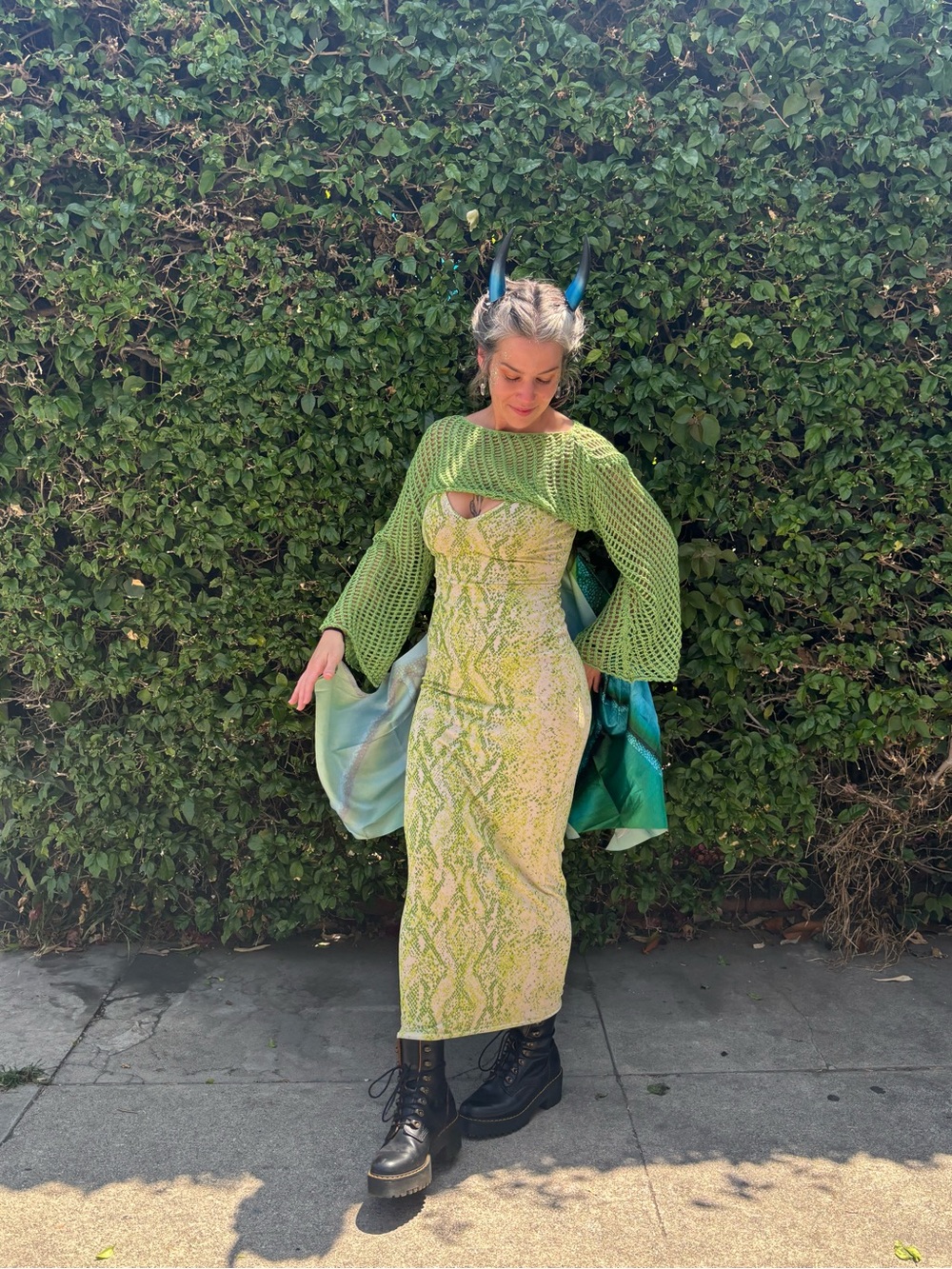 AFRM Green Printed Slip Dress with Neutral Lining